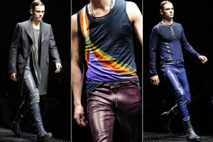 Leather pants Versace-style at Men's Fashion Week in Milan.