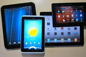 A variety of Android tablets with different sizes