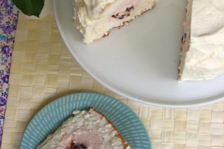 Angelic cherry mousse mascarpone cake with whipped cream