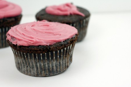 Devil's food cupcakes with raspberry frosting