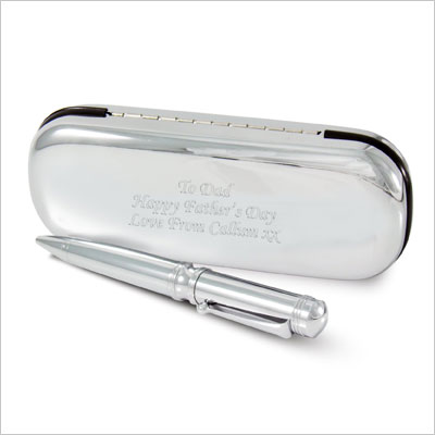 Personalized Engraved Silver Pen and Box Set