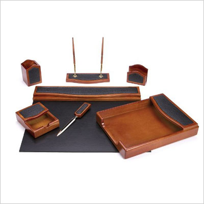 Seven Piece Brown Oak Desk Set