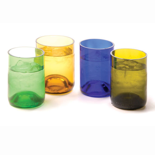 Oenophilia Recycled Glass Wine Bottle Tumblers, Assorted Colors - Set of 4