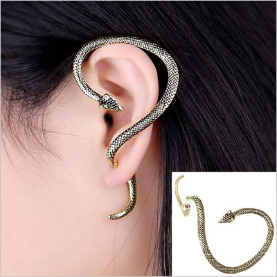 Cool Gothic Punk Snake Silver Earrings
