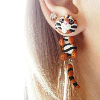 Two Part Bengal Tiger Fake Gauge Earrings