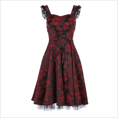 Black and Dark Red 50s Retro Dress