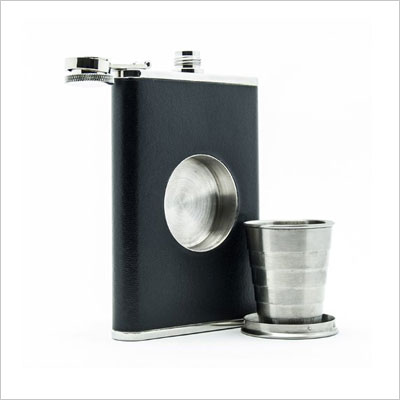 The Original Shot Flask - 8oz Hip Flask with a Built-in Collapsible Shot Glass - Stainless Steel with Premium Bonded Leather Wrapping