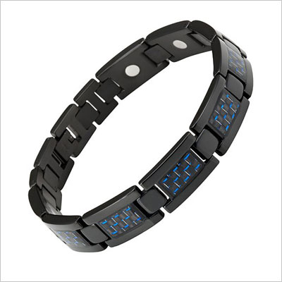 Willis Judd Mens Black Titanium Magnetic Bracelet Blue Carbon Fibre