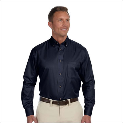 Harriton Men's Long-sleeve Twill Shirt with Stain-release